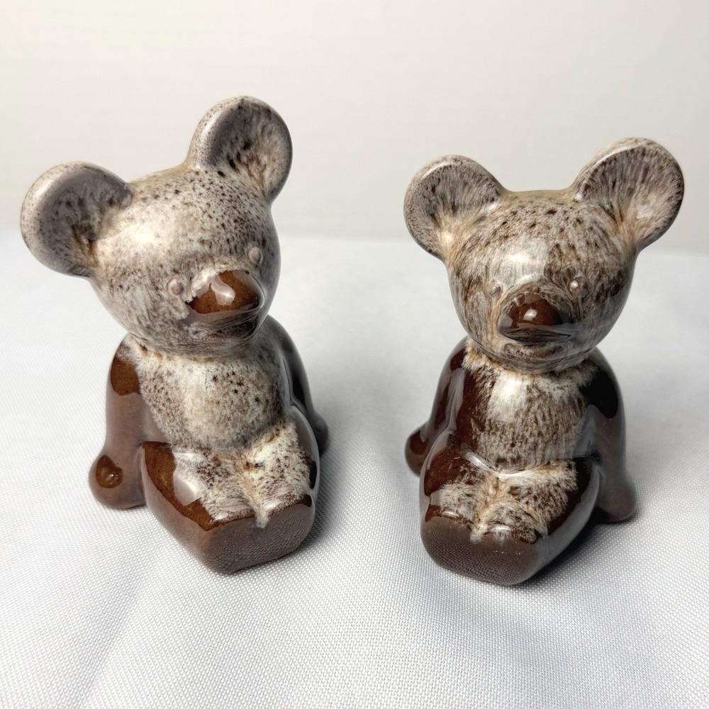 VTG Pair London Canada Koala Figurines‎ Brown Cream Drip Glaze Ceramic Woodland